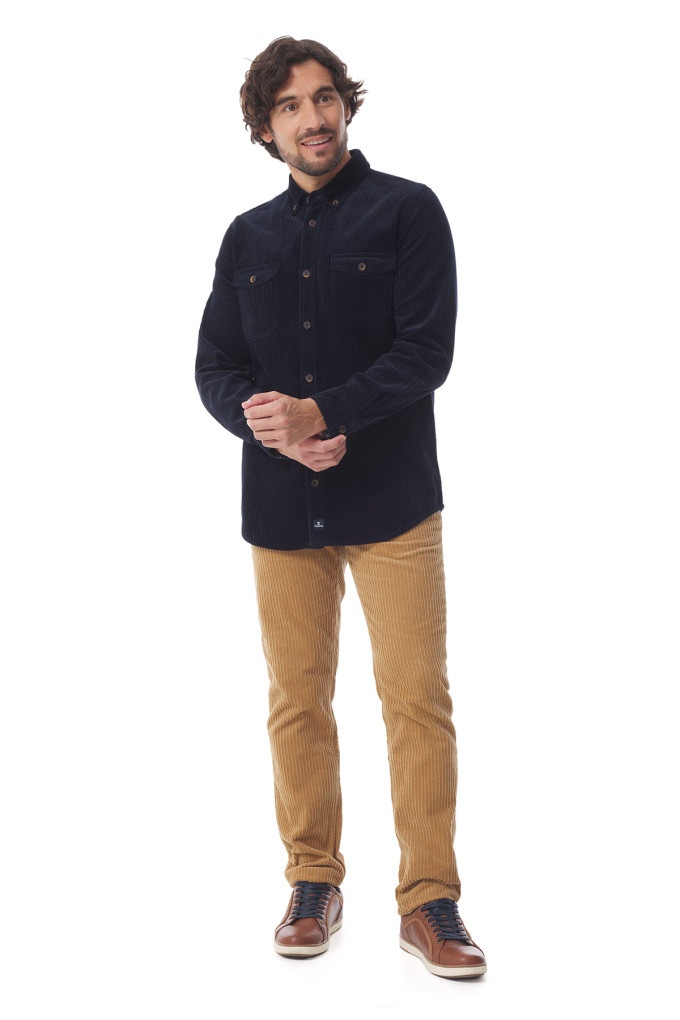 Mousqueton Kermelo Overshirt – Grove Rib met Dubbele Borstzak Marine