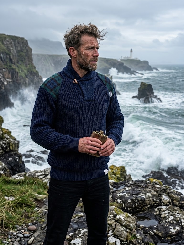 Byreman Chunky Knit Sjaalkraag British Wool Navy 