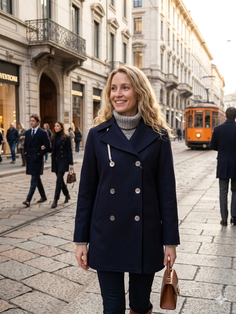 Camplin Peacoat London Melton Wol Dames Navy