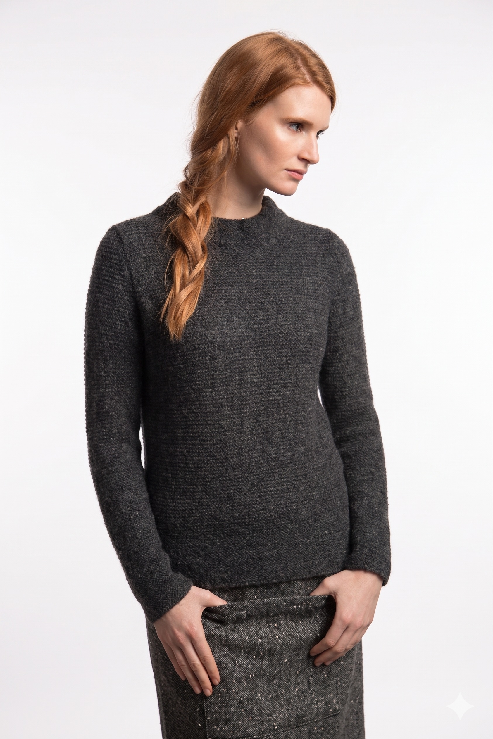 Fisherman out of Ireland Mock Neck Trui Charcoal