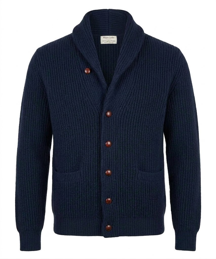 William Lockie Windsor Vest – 100% Lamswol met Sjaalkraag Navy 