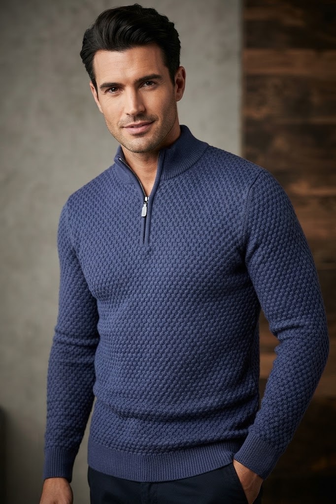 William Lockie Interweave Half Zip Trui – 100% Superfijne Merinowol (Navy)