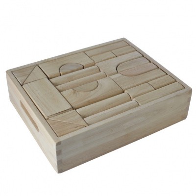 Foto van Blokkenset Rubberwood in kist 40 delig