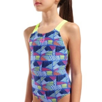 Foto van Arena badpak candes Swim pro Multi Blue-Artic Lime