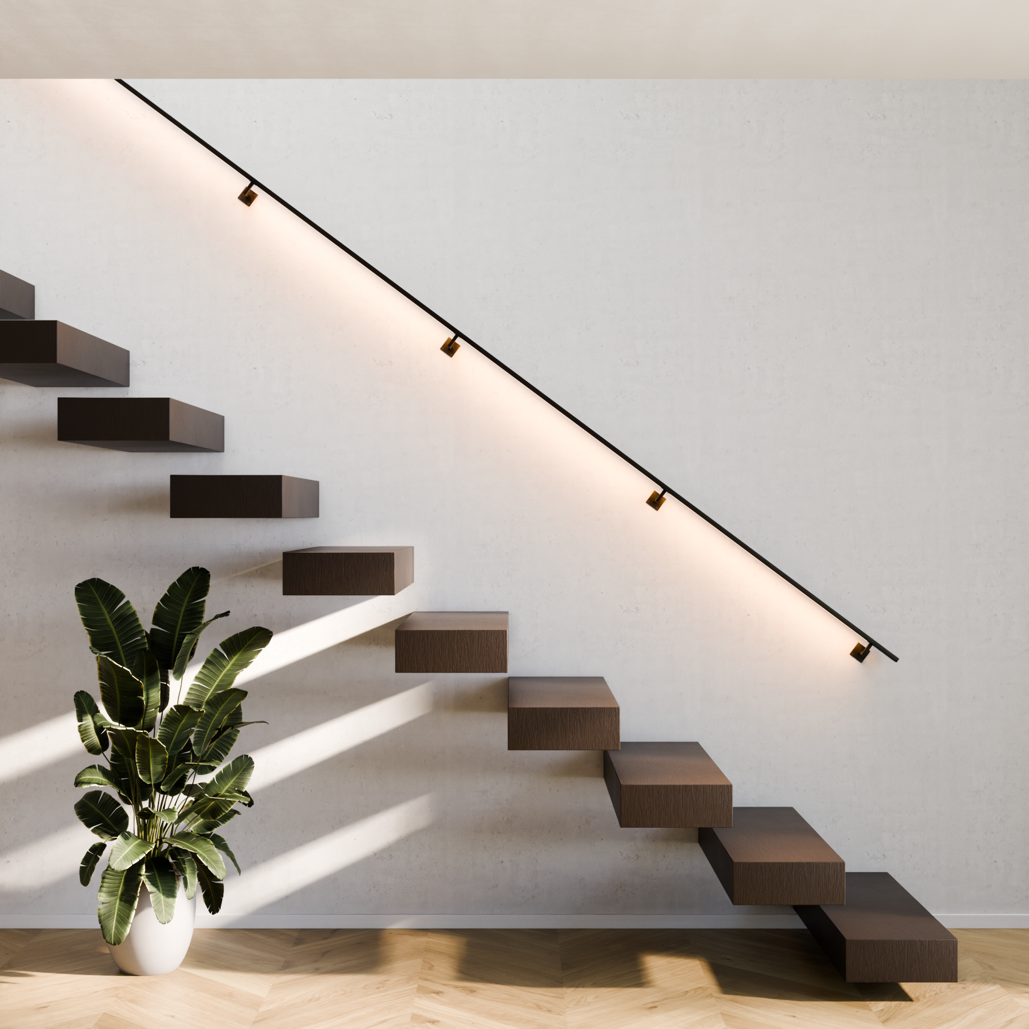 Stalen trapleuning met LED verlichting - Rechthoek 40x20 - Met leuninghouders type V1 Stalen trapleuning met LED verlichting - Rechthoek 40x20 - Met leuninghouders type V1