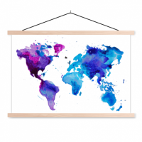 Wereldkaart Paarstint Aquarel - Schoolplaat 90x60