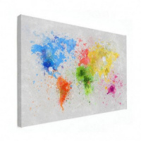 Wereldkaart Atristiek Gekleurde Verfspatters - Canvas 60x40