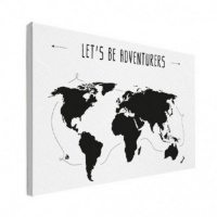 Wereldkaart Let's Be Adventurers Zwart - Canvas 60x40