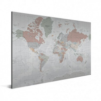 Wereldkaart Aardrijkskundig Lichte Tinten - Wit aluminium 80x60