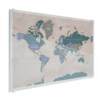 Wereldkaart Aardrijkskundig Groentinten Diagonale Strepen - Plexiglas 90x60