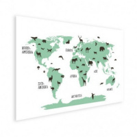 Wereldkaart Dieren Per Continent Groen - Poster 120x80