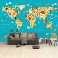 Wereldkaart Leerzaam En Leuk - Vinylbehang 265x400