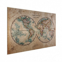 Wereldkaart Historisch Tweedelig - Geborsteld aluminium 120x80