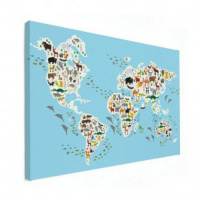 Wereldkaart Dieren Van De Wereld - Canvas 80x60