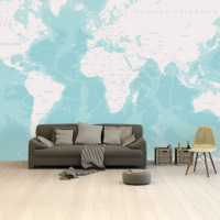 Wereldkaart Pastel Zee Winter - Airtex behang 265x400