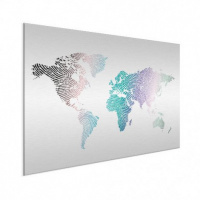 Wereldkaart Fingerprints Gekleurd - Geborsteld aluminium 90x60