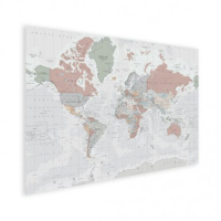 Wereldkaart Aardrijkskundig Lichte Tinten - Houten plaat 120x80