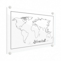 Wereldkaart Let's See It All Zwart - Plexiglas 90x60