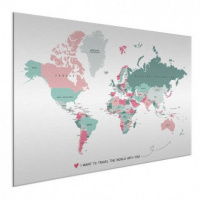Wereldkaart I Want To Travel The World With You - Geborsteld aluminium 60x40