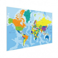 Wereldkaart Aardrijkskundig Harde Kleuren - Poster 120x80