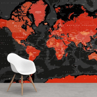 Wereldkaart Rood Land Zwart Water Apocalypse - Airtex behang 265x350