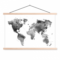 Wereldkaart Grijstint Aquarel - Schoolplaat 90x60