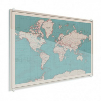 Wereldkaart Aardrijkskundig Rode Grenzen - Plexiglas 40x30