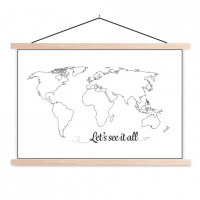 Wereldkaart Let's See It All Zwart - Schoolplaat 60x40
