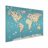 Wereldkaart Spot Alle Dieren - Geborsteld aluminium 160x80