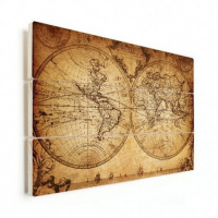 Wereldkaart The World Perkament - Verticale planken hout 40x30