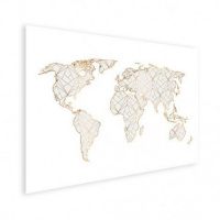 Wereldkaart Geometrische Gouden Lijnen Grijs - Poster 100x50