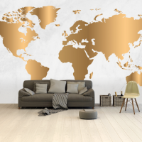 Wereldkaart Golden Marble - Airtex behang 265x350