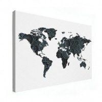 Wereldkaart Circelpatroon Diagonale Lijnen Blauwtint - Canvas 100x50