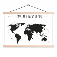 Wereldkaart Let's Be Adventurers Zwart - Schoolplaat 60x40