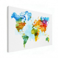 Wereldkaart Ecoline Kleuren - Canvas 80x60