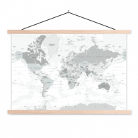 Wereldkaart Landen Grijstint - Schoolplaat 60x40