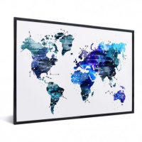 Wereldkaart Artistiek Nachtkleuren - Zwarte lijst, Passe partout wit 40x30