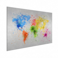 Wereldkaart Atristiek Gekleurde Verfspatters - Wit aluminium 60x40