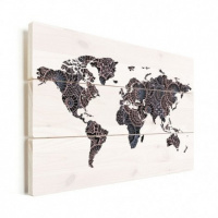 Wereldkaart Circelpatroon Diagonale Lijnen Paarstint - Verticale planken hout 40x30