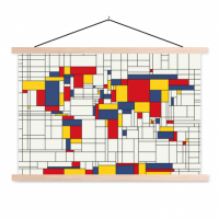 Wereldkaart Mondriaan - Schoolplaat 90x60
