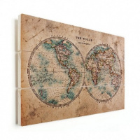 Wereldkaart Historisch Tweedelig - Verticale planken hout 80x60