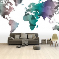 Wereldkaart Geometrische Kleuren - Airtex behang 265x400