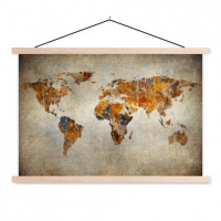 Wereldkaart Vintage Kleuren - Schoolplaat 60x40