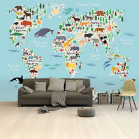 Wereldkaart Ons Dierenrijk En De Continenten - Airtex behang 265x400