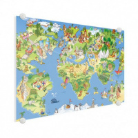 Wereldkaart Prent Dieren En Bezienswaardigheden - Plexiglas 120x90
