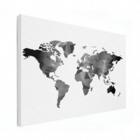 Wereldkaart Geometrische Vakken Wit - Canvas 90x60