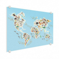 Wereldkaart Dieren Van De Wereld - Plexiglas 80x60