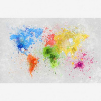 Wereldkaart Atristiek Gekleurde Verfspatters - Poster 40x30