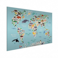Wereldkaart Ons Dierenrijk En De Continenten - Geborsteld aluminium 120x80