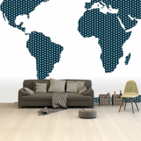 Wereldkaart Kruisjespatroon Blauw - Vinylbehang 265x350